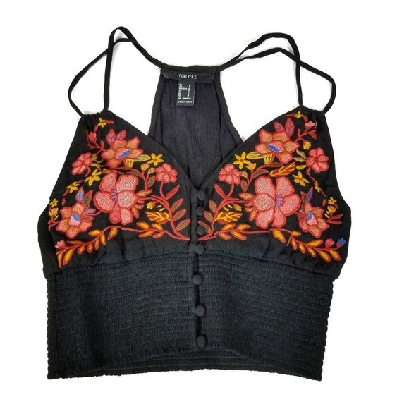 Forever 21 Tops - FOREVER 21 Halter Embroidery Spaghetti strap Top